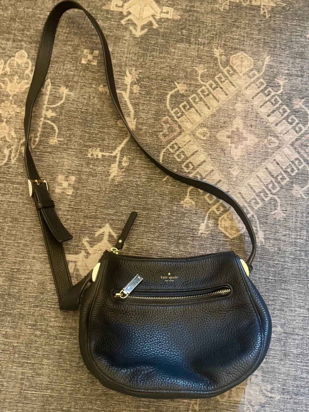 Kate Spade New York Black Pebbled Leather Crossbody Bag Gold Hardware Adjustable